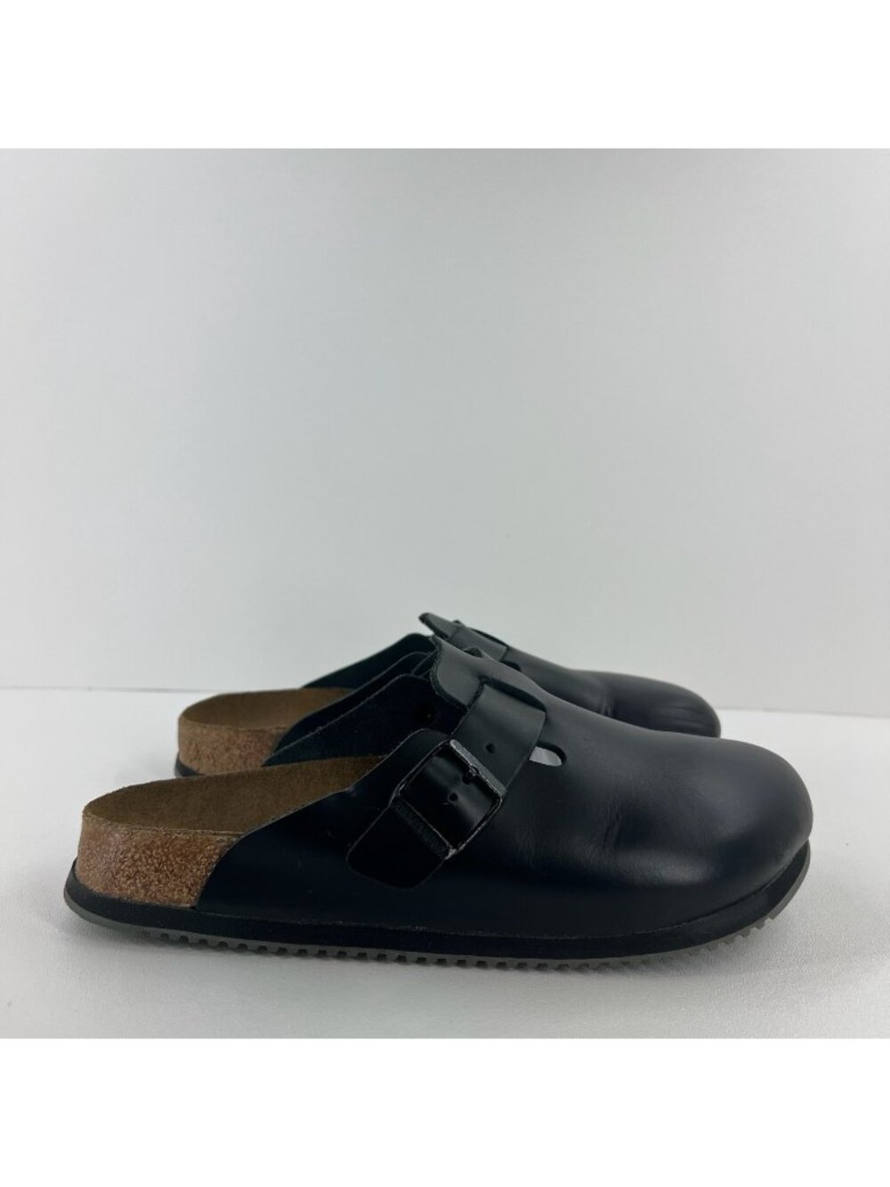 Birkenstock Boston Leather Clogs Men 42 US 9 Slip On Mules Cork Closed Toe Black